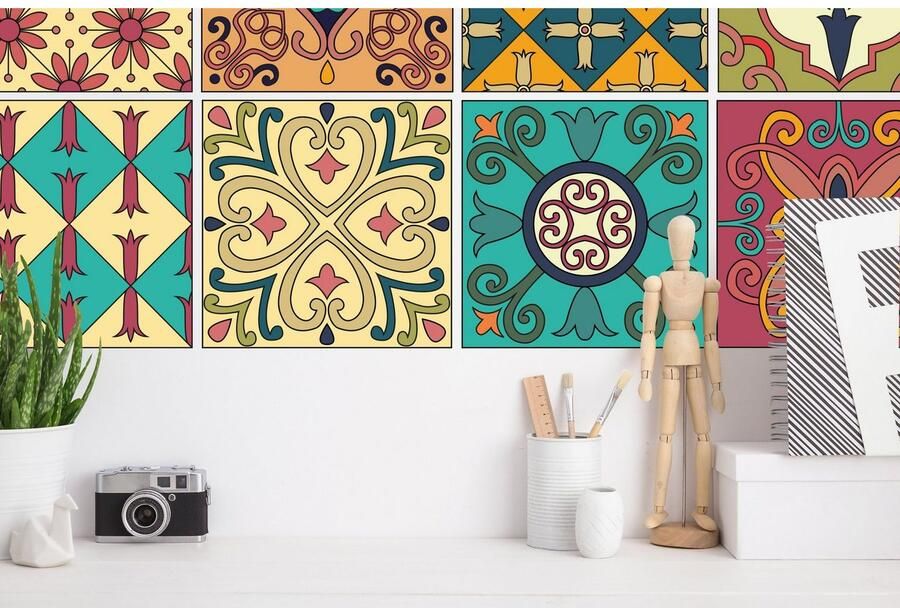 Queence Wandfolie Frida Sticker tegels sticker ornamenten (12-delig)