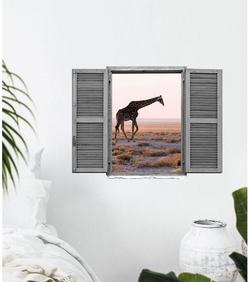 Queence Wandfolie Giraf Muursticker muurdecoratie zelfklevend 3D raam (1 stuk)