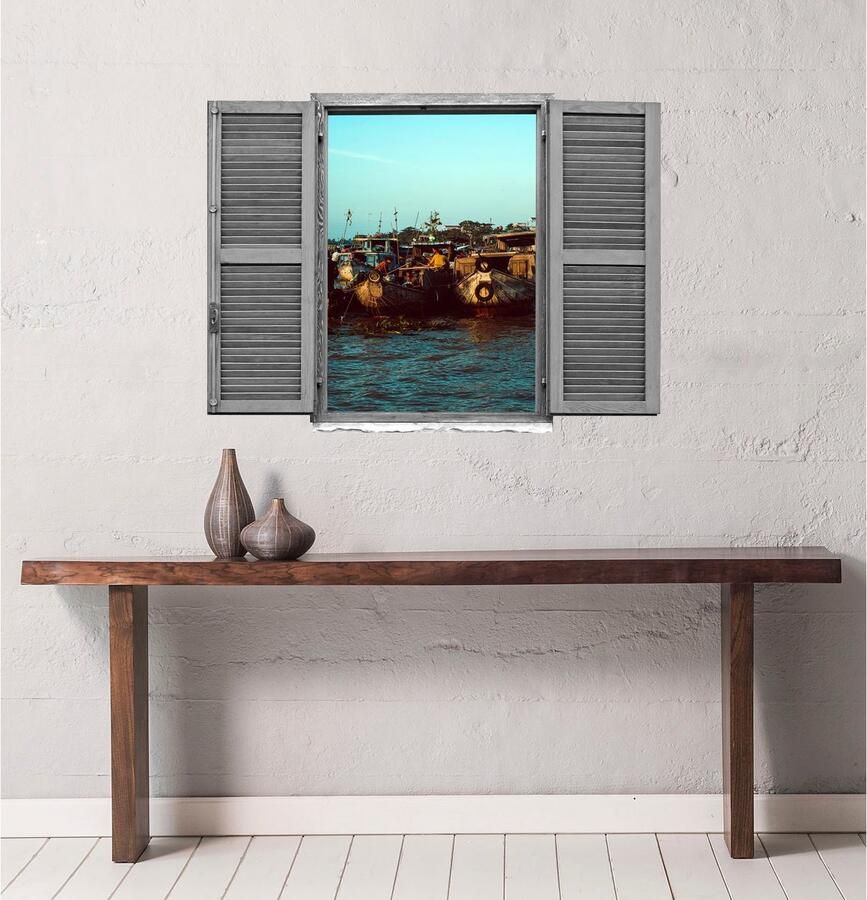 Queence Wandfolie Haven Muursticker muurdecoratie zelfklevend 3D raam (1 stuk)