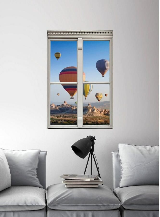 Queence Wandfolie Heteluchtballonnen Muursticker muurdecoratie zelfklevend 3D raam
