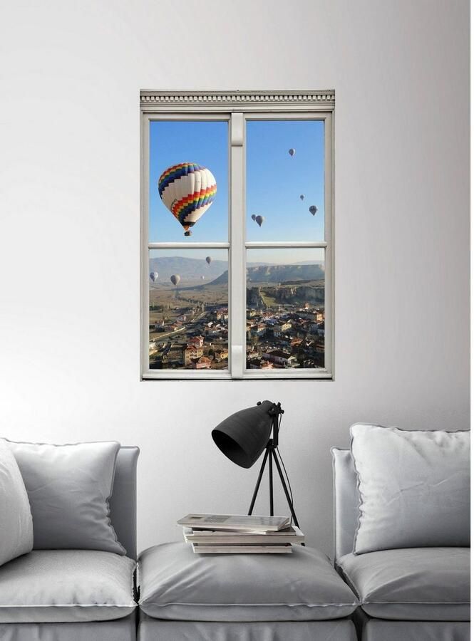 Queence Wandfolie Heteluchtballonnen Muursticker muurdecoratie zelfklevend 3D raam