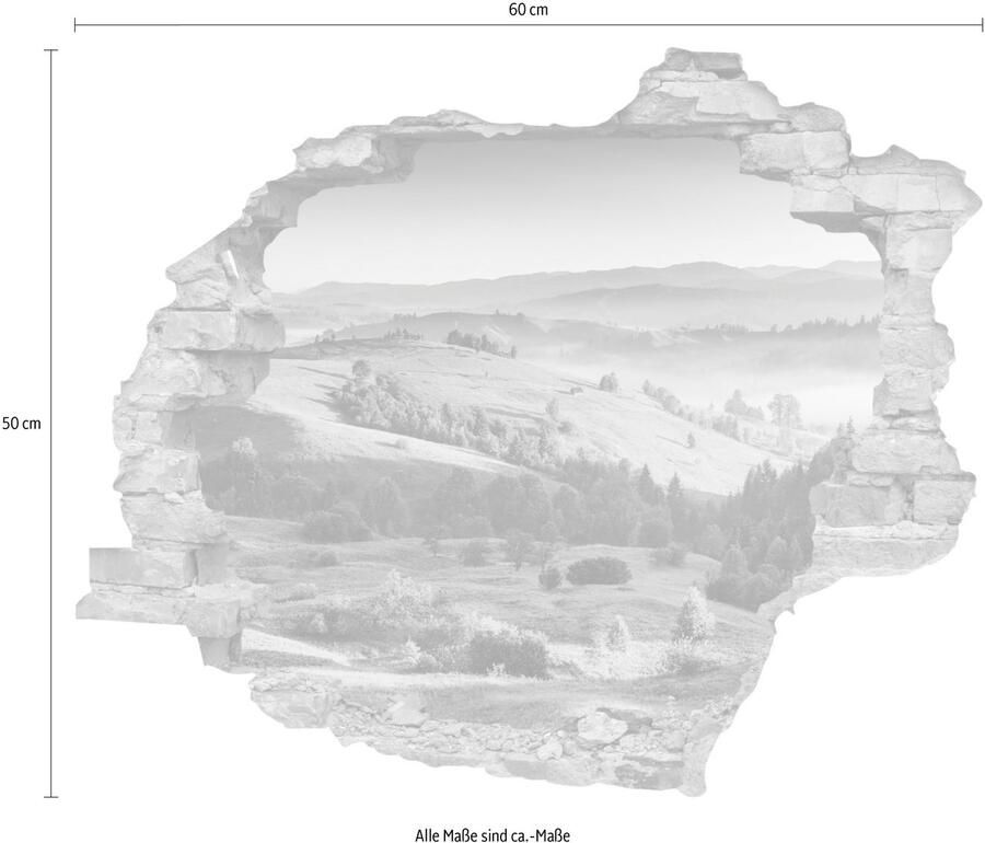Queence Wandfolie Heuvel Muursticker muurdecoratie zelfklevend 3D muurdurchbraak (1 stuk)