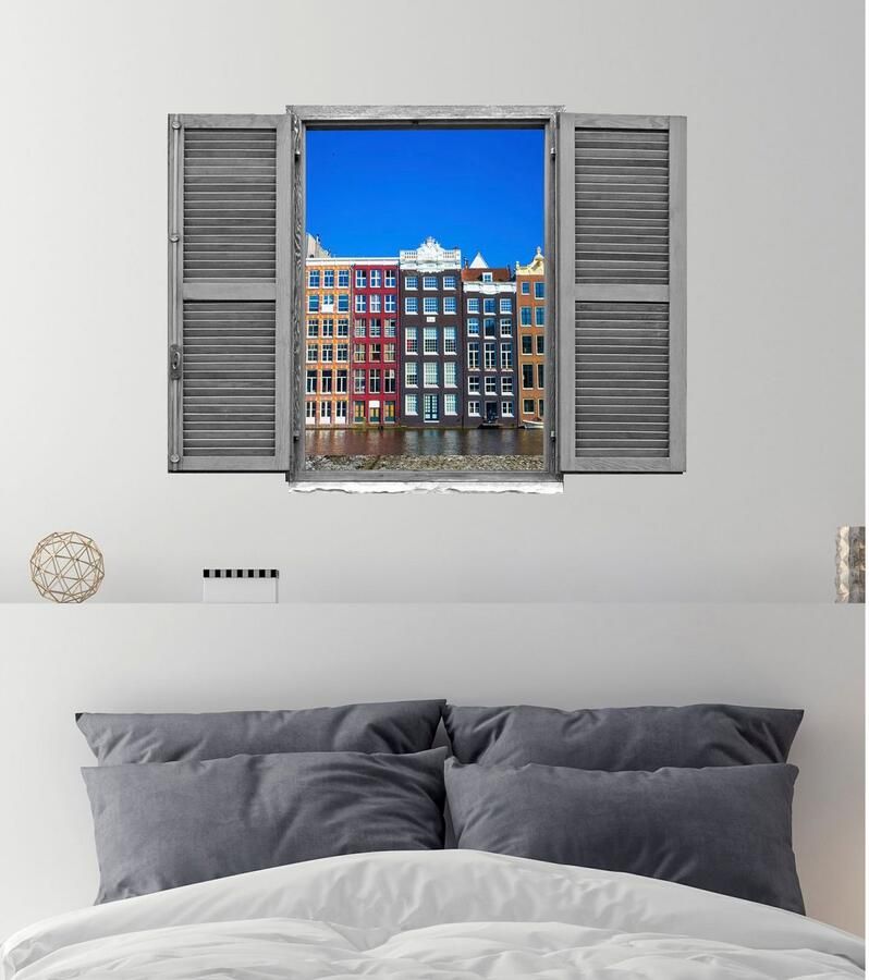 Queence Wandfolie Huizen Muursticker muurdecoratie zelfklevend 3D raam (1 stuk)