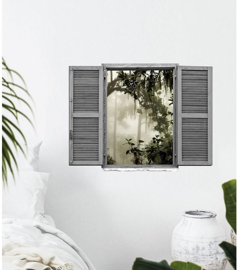 Queence Wandfolie Junglekleur Muursticker muurdecoratie zelfklevend 3D raam (1 stuk)