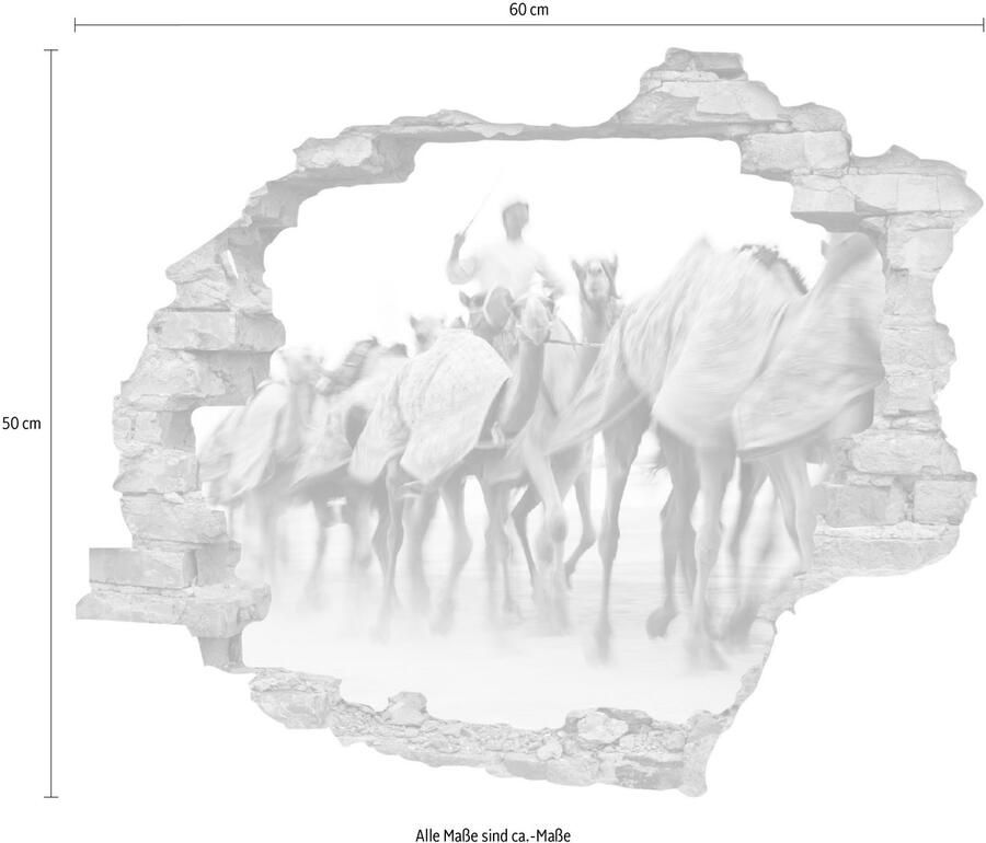 Queence Wandfolie Kameeldrijver Muursticker muurdecoratie zelfklevend 3D muurdurchbraak (1 stuk)