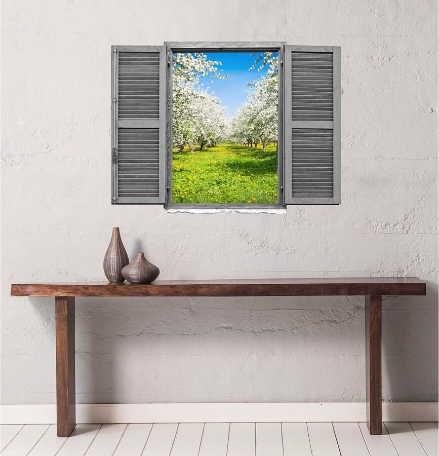 Queence Wandfolie Kersenbomen Muursticker muurdecoratie zelfklevend 3D raam (1 stuk)