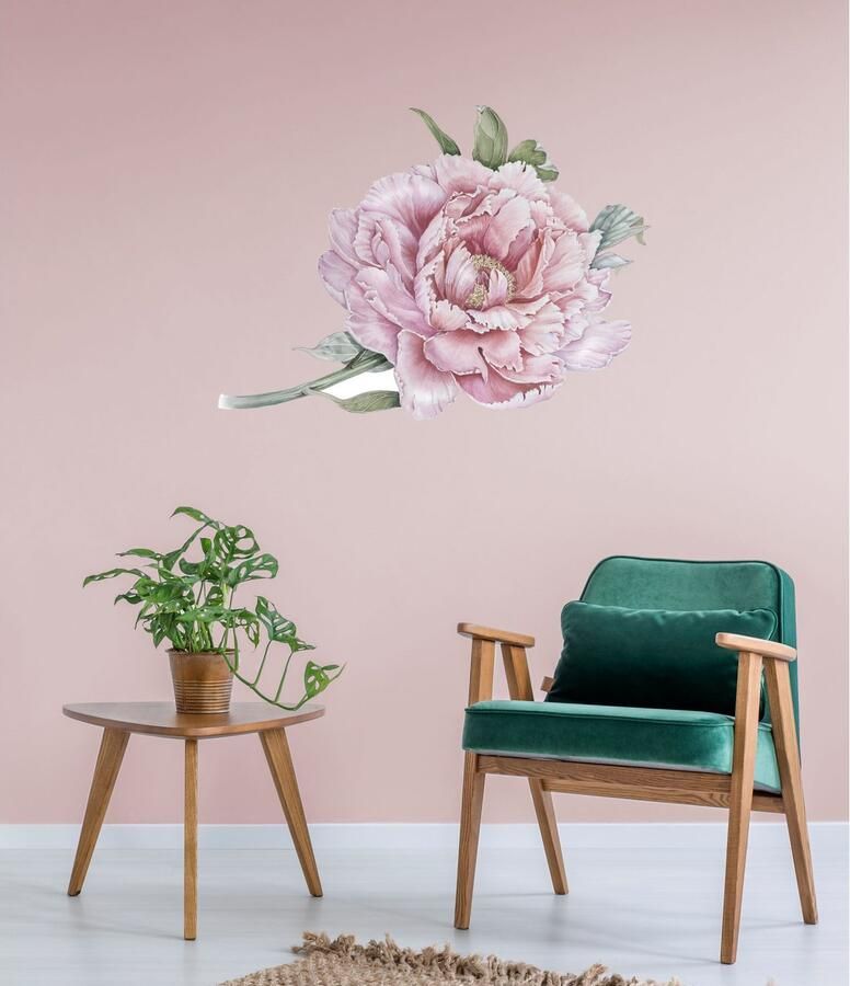 Queence Wandfolie Klara Muurdecoratie sticker roze bloem bloei zelfklevend pastelkleuren (1 stuk)