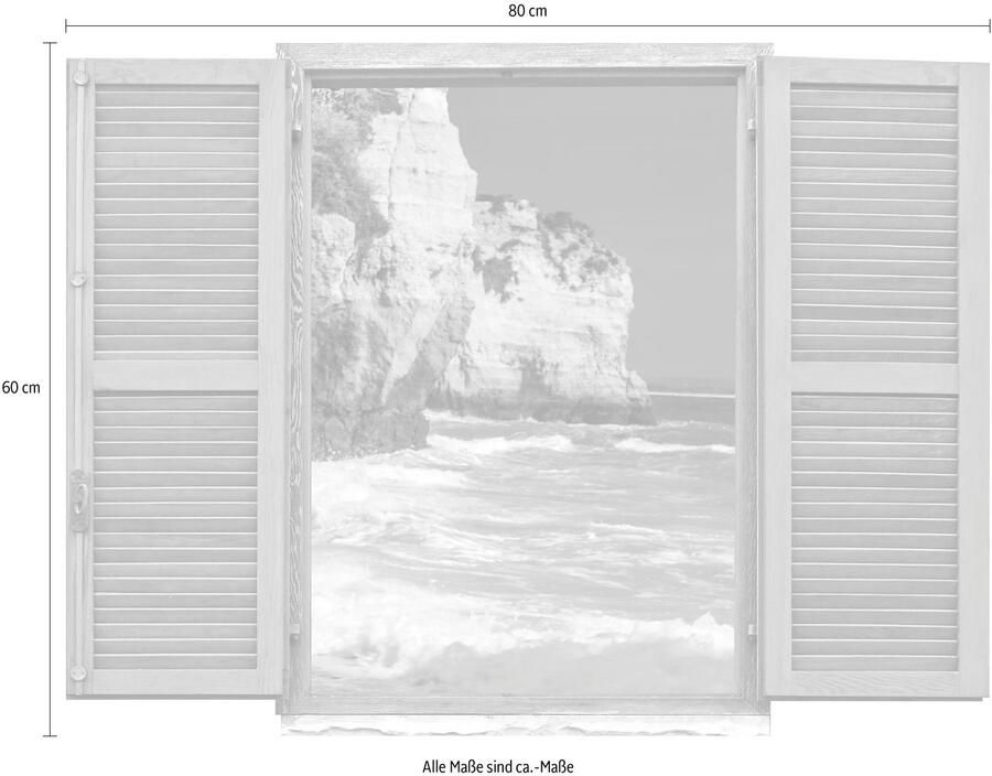 Queence Wandfolie Klippen in de zee Muursticker muurdecoratie zelfklevend 3D raam (1 stuk)