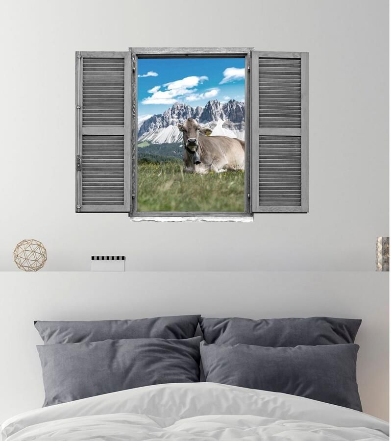Queence Wandfolie Koeien Muursticker muurdecoratie zelfklevend 3D raam (1 stuk)