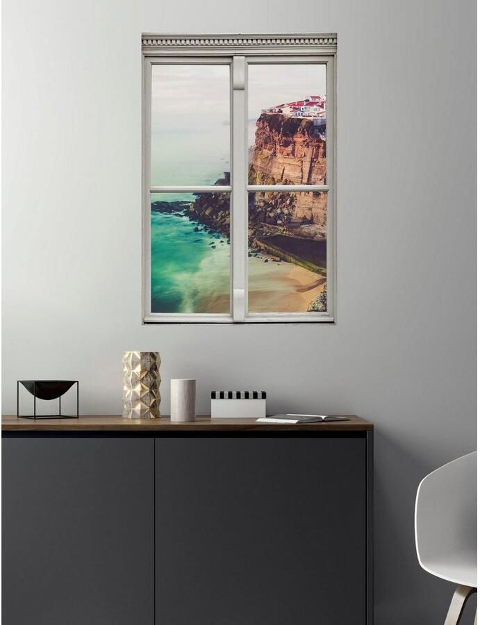 Queence Wandfolie Kust Muursticker muurdecoratie zelfklevend 3D raam