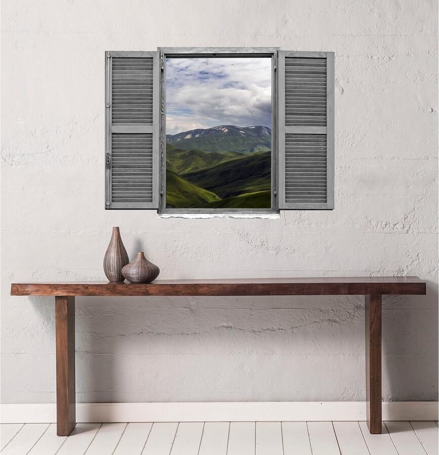 Queence Wandfolie Landschap Muursticker muurdecoratie zelfklevend 3D raam (1 stuk)