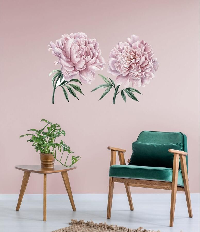 Queence Wandfolie Lilly Muurdecoratie sticker roze bloem bloei zelfklevend pastelkleuren (1 stuk)