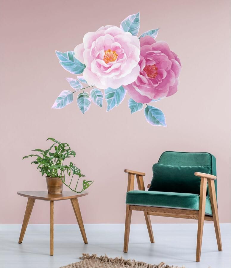 Queence Wandfolie Lina Muurdecoratie sticker roze bloem bloei zelfklevend pastelkleuren (1 stuk)