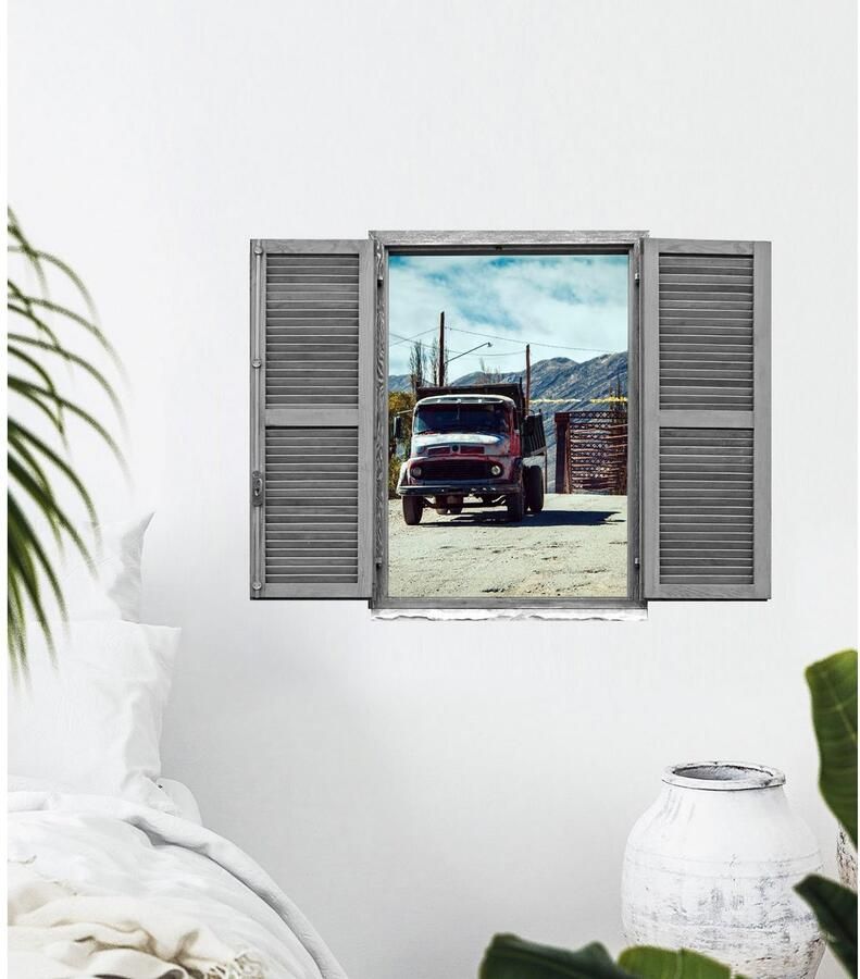 Queence Wandfolie LKW Muursticker muurdecoratie zelfklevend 3D raam (1 stuk)
