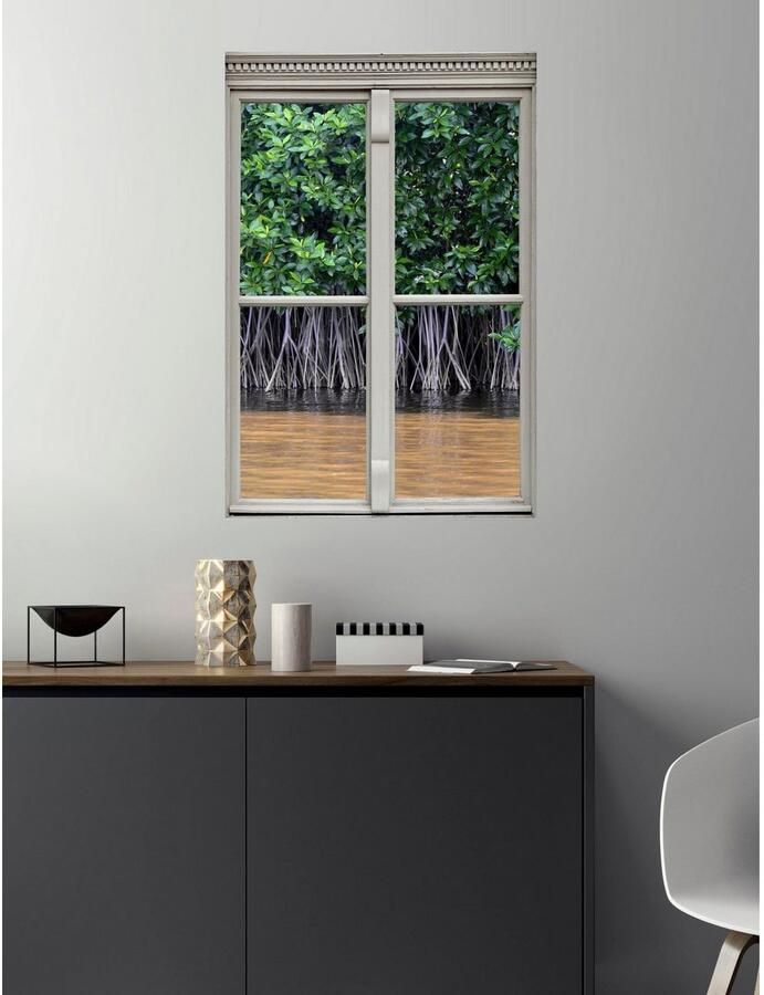 Queence Wandfolie Mangroven Muursticker muurdecoratie zelfklevend 3D raam