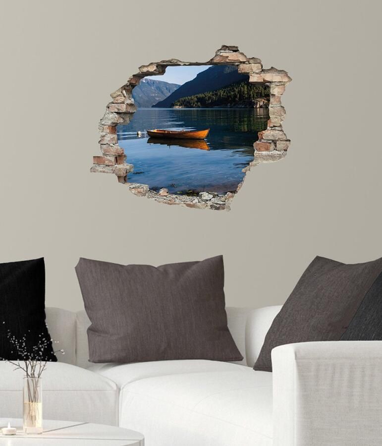 Queence Wandfolie Meer Muursticker muurdecoratie zelfklevend 3D muurdurchbraak (1 stuk)