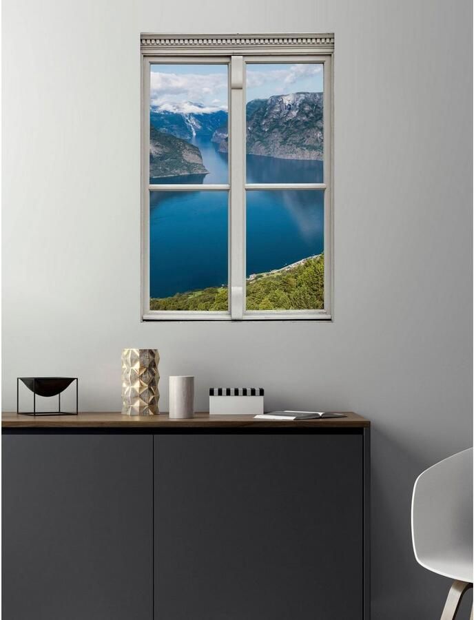 Queence Wandfolie Meer Muursticker muurdecoratie zelfklevend 3D raam