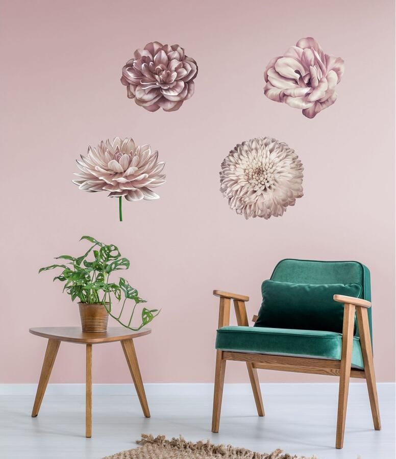 Queence Wandfolie Mila Muurdecoratie sticker roze bloem bloei zelfklevend (1 stuk)