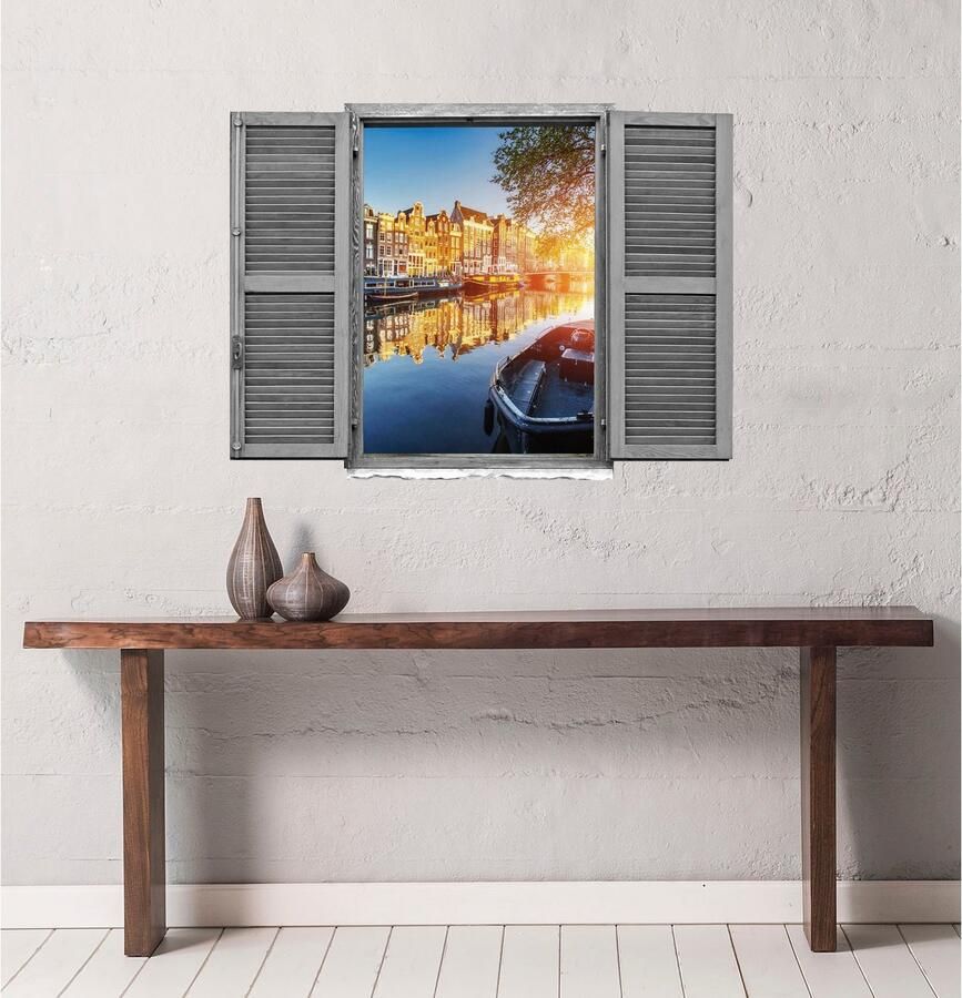 Queence Wandfolie Nederland Muursticker muurdecoratie zelfklevend 3D raam (1 stuk)