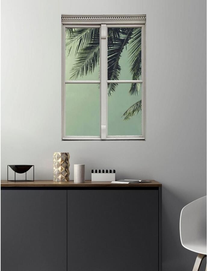 Queence Wandfolie Palmbladeren Muursticker muurdecoratie zelfklevend 3D raam