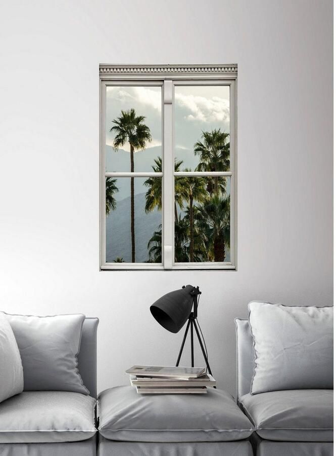 Queence Wandfolie Palmen Muursticker muurdecoratie zelfklevend 3D raam