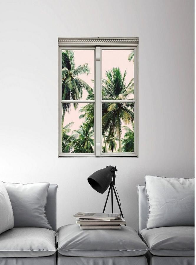 Queence Wandfolie Palmen Muursticker muurdecoratie zelfklevend 3D raam