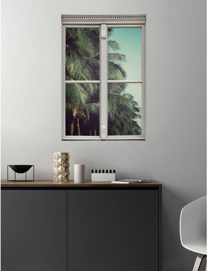 Queence Wandfolie Palmen Muursticker muurdecoratie zelfklevend 3D raam