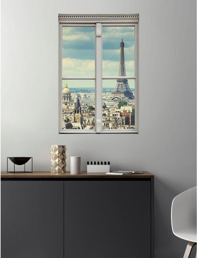 Queence Wandfolie Paris Muursticker muurdecoratie zelfklevend 3D raam