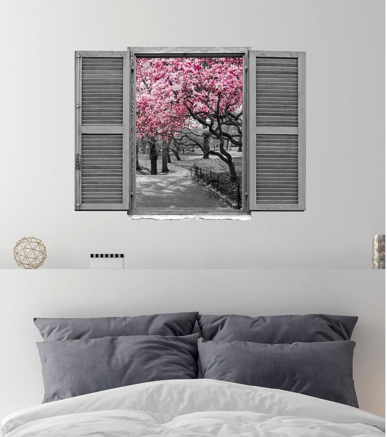 Queence Wandfolie Park Muursticker muurdecoratie zelfklevend 3D raam (1 stuk)