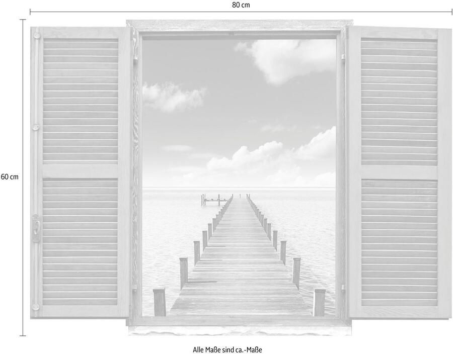 Queence Wandfolie Pier in de zee Muursticker muurdecoratie zelfklevend 3D raam (1 stuk)