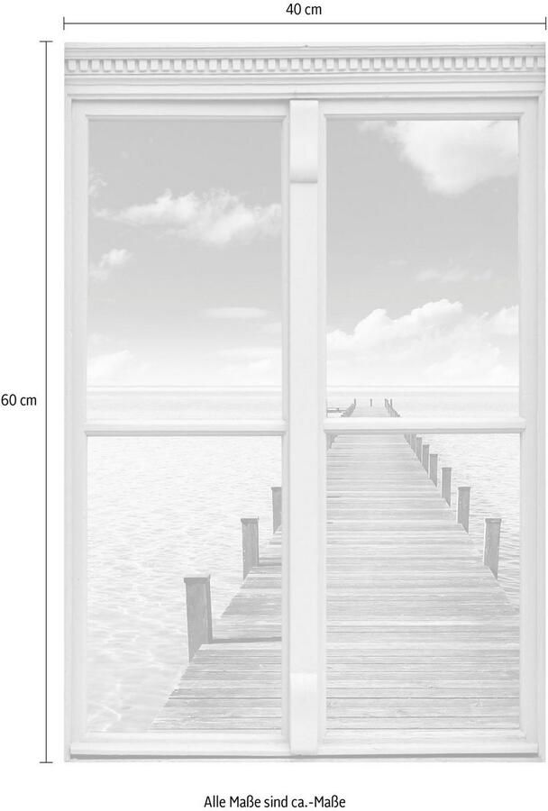 Queence Wandfolie Pier in de zee Muursticker muurdecoratie zelfklevend 3D raam