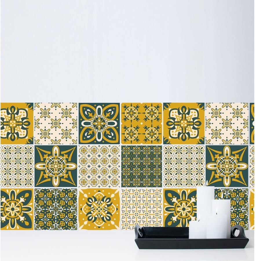 Queence Wandfolie Redina Sticker tegels sticker ornamenten (12-delig)