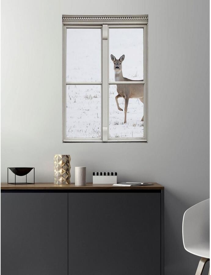 Queence Wandfolie Ree Muursticker muurdecoratie zelfklevend 3D raam