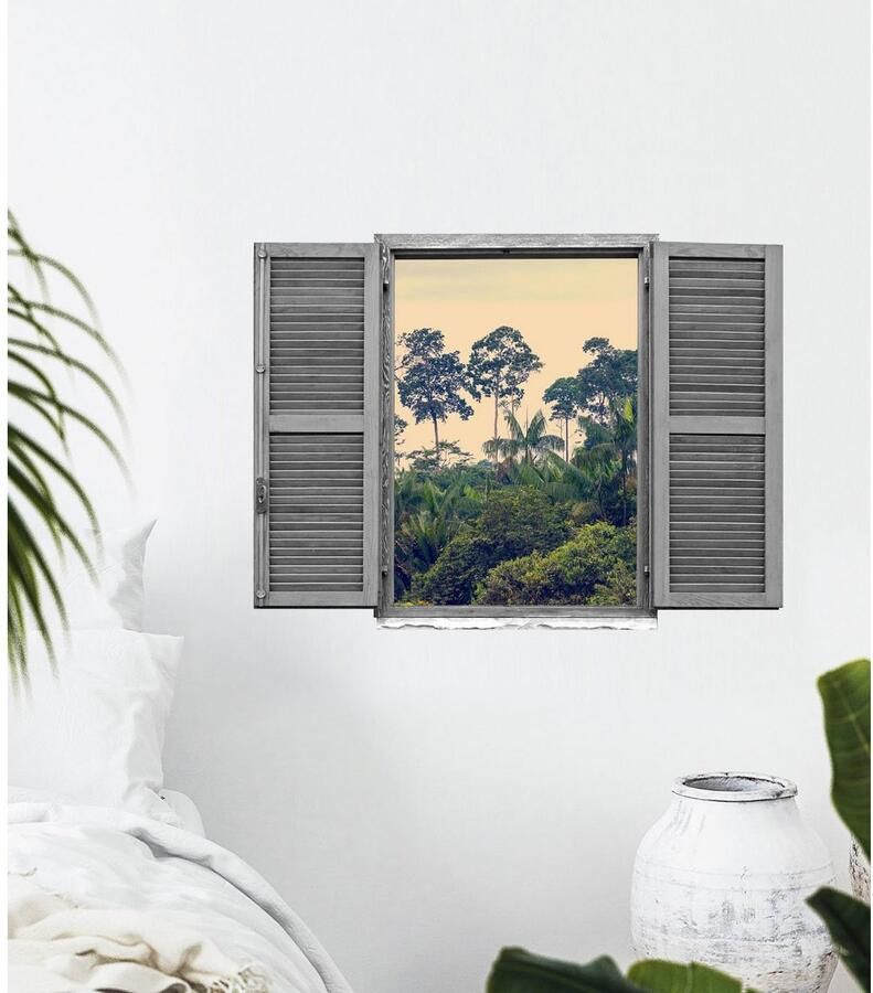 Queence Wandfolie Regenwoud Muursticker muurdecoratie zelfklevend 3D raam (1 stuk)