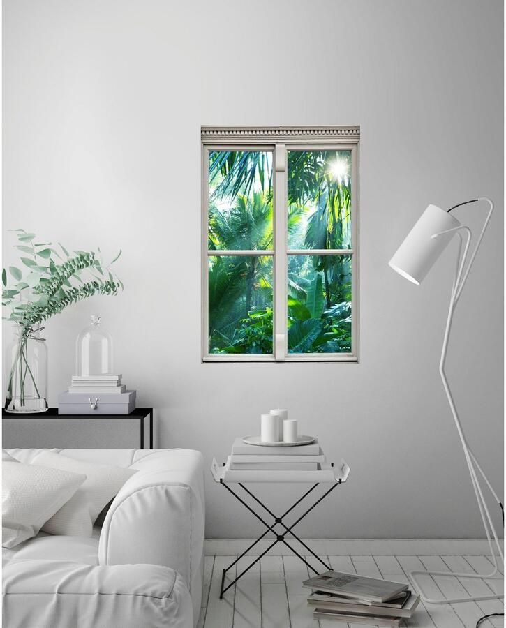 Queence Wandfolie Regenwoud Muursticker muurdecoratie zelfklevend 3D raam