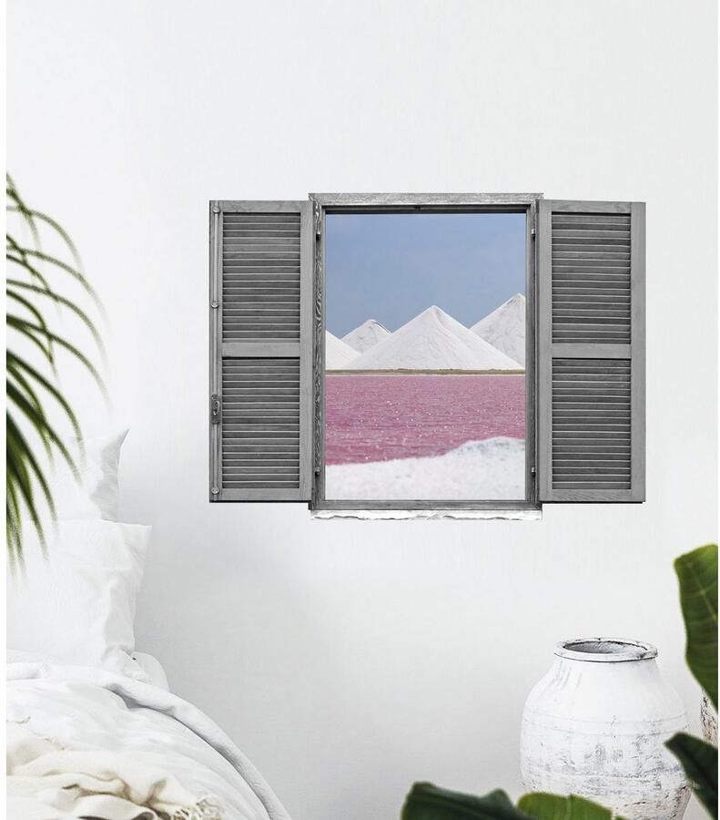 Queence Wandfolie Rode zee met duinen Muursticker muurdecoratie zelfklevend 3D raam (1 stuk)