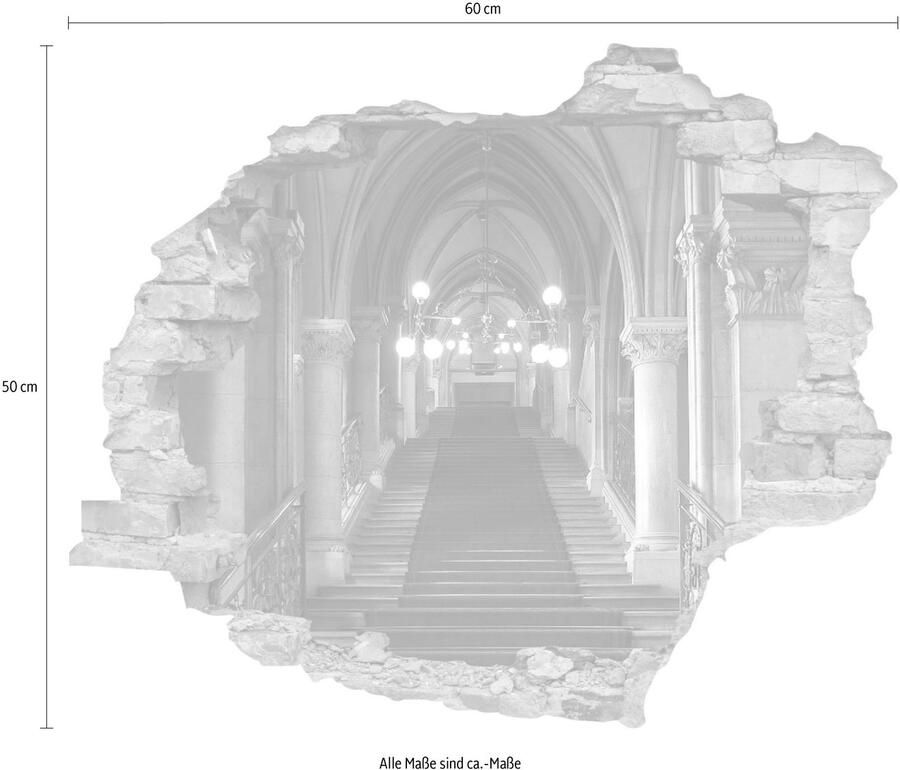 Queence Wandfolie Rood vloerkleed Muursticker muurdecoratie zelfklevend 3D muurdurchbraak (1 stuk)