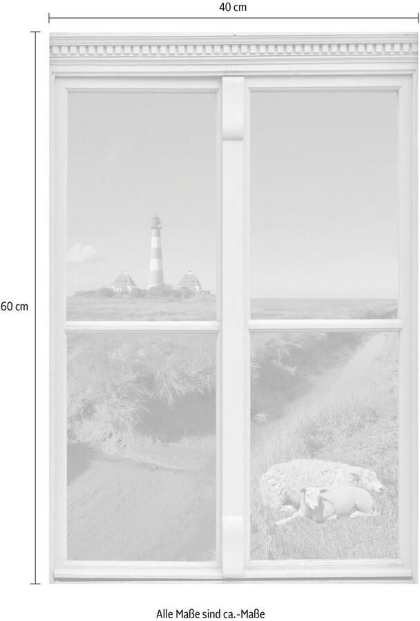 Queence Wandfolie Schapen en vuurtoren Muursticker muurdecoratie zelfklevend 3D raam