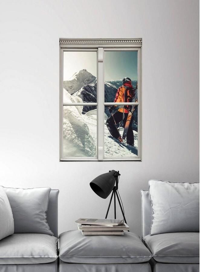 Queence Wandfolie Skiërs Muursticker muurdecoratie zelfklevend 3D raam