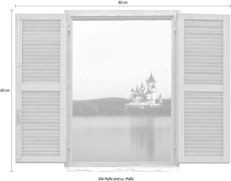 Queence Wandfolie Slot Muursticker muurdecoratie zelfklevend 3D raam (1 stuk)