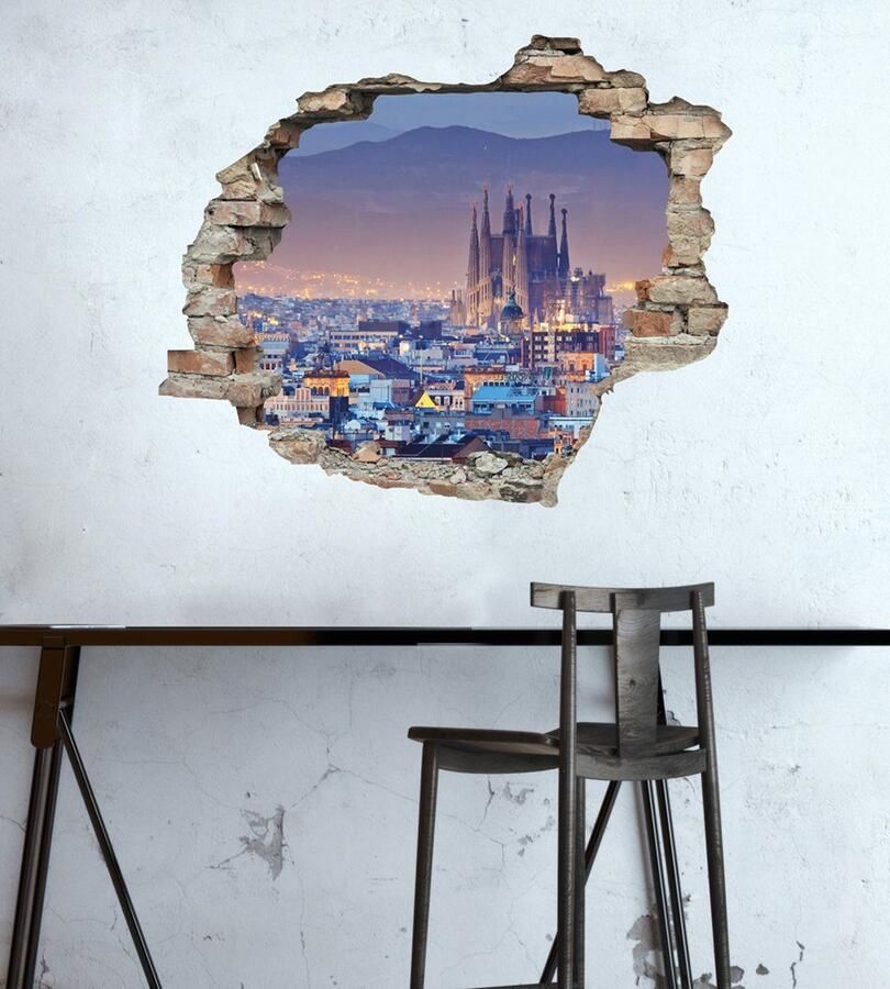 Queence Wandfolie Stad Muursticker muurdecoratie zelfklevend 3D muurdurchbraak (1 stuk)