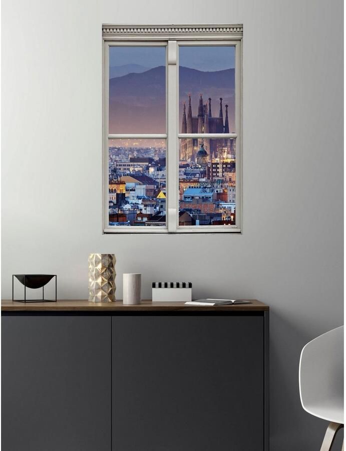 Queence Wandfolie Stad Muursticker muurdecoratie zelfklevend 3D raam