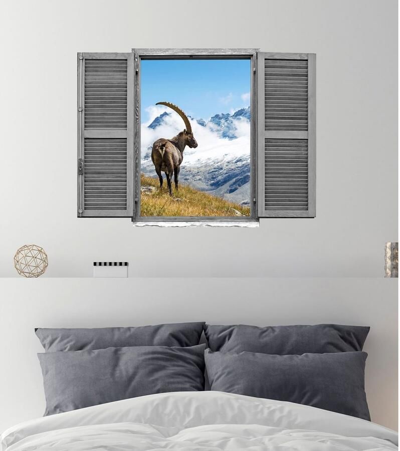 Queence Wandfolie Steenbok Muursticker muurdecoratie zelfklevend 3D raam (1 stuk)