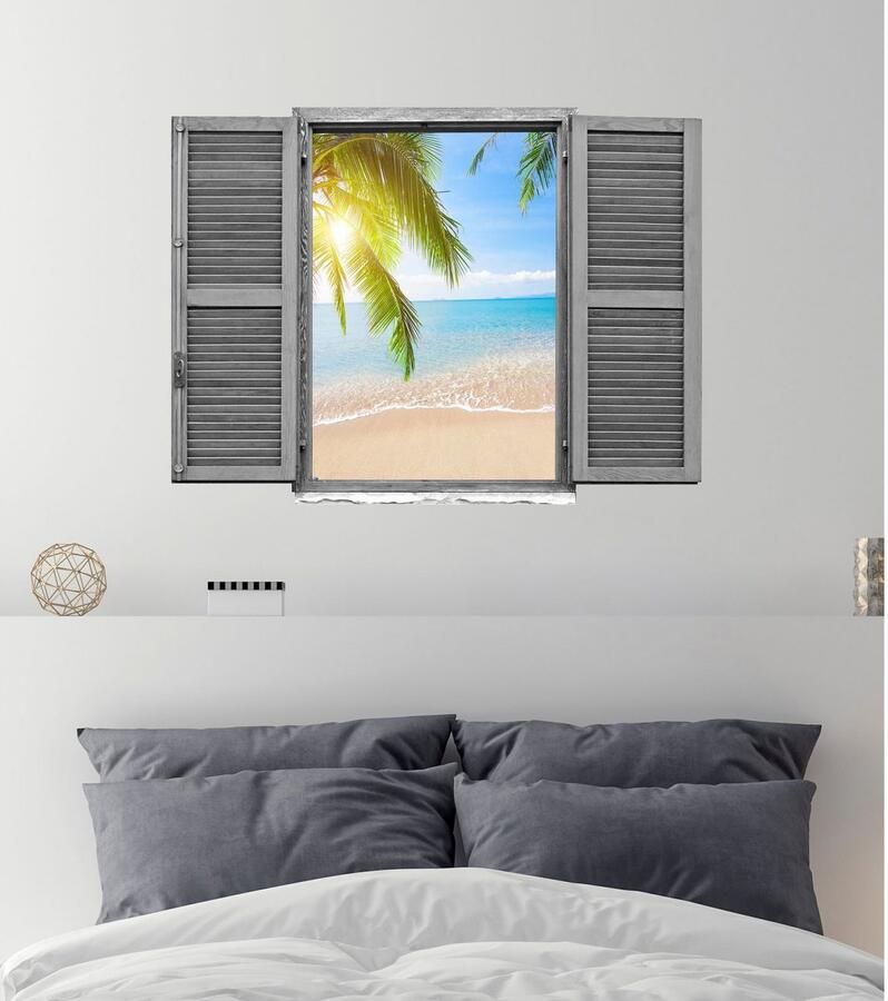 Queence Wandfolie Strand Muursticker muurdecoratie zelfklevend 3D raam (1 stuk)