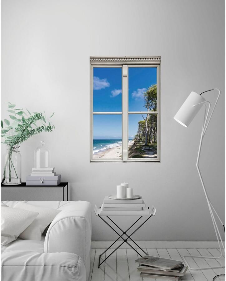 Queence Wandfolie Strand Muursticker muurdecoratie zelfklevend 3D raam