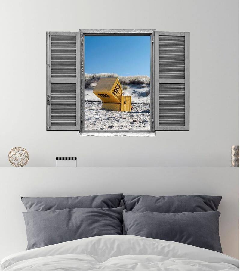 Queence Wandfolie Strandstoel Muursticker muurdecoratie zelfklevend 3D raam (1 stuk)