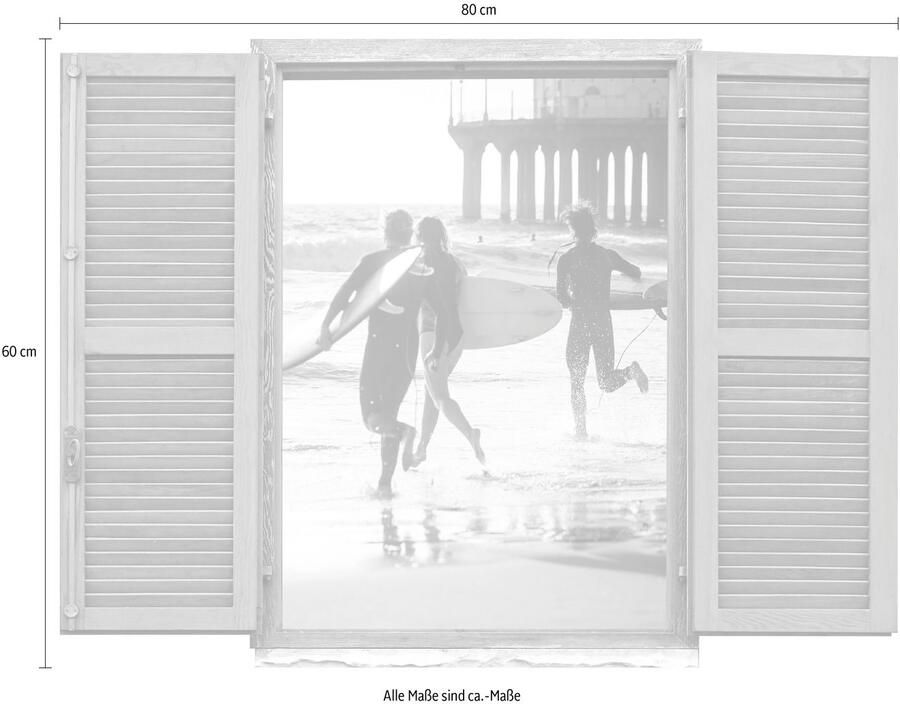 Queence Wandfolie Surfer Muursticker muurdecoratie zelfklevend 3D raam (1 stuk)