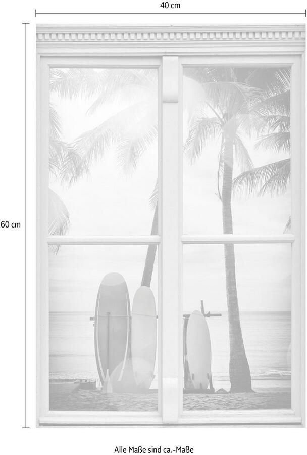 Queence Wandfolie Surfstrand Muursticker muurdecoratie zelfklevend 3D raam