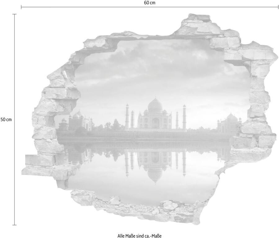 Queence Wandfolie Taj Mahal Muursticker muurdecoratie zelfklevend 3D muurdurchbraak (1 stuk)