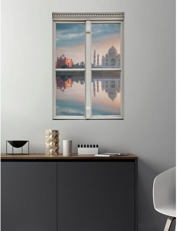 Queence Wandfolie Taj Mahal Muursticker muurdecoratie zelfklevend 3D raam